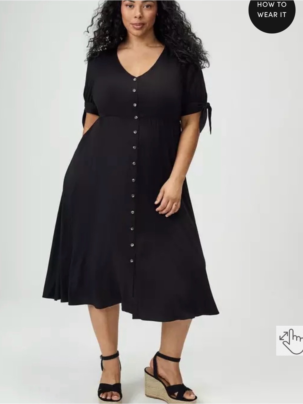 Torrid Button Down Challis Midi Dress Black Size 4x New